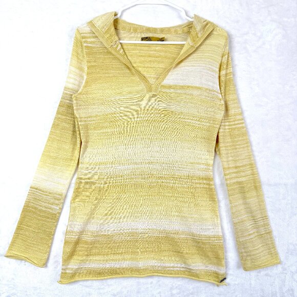 Prana Activewear Gemma Hooded Striped Long Sleeve Tunic Sweater Womens M Yellow - Picture 1 of 9